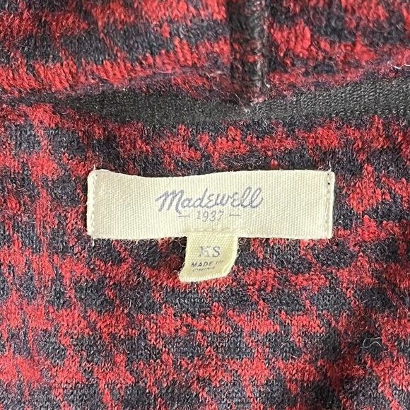 𝅺MADEWELL Red Black Brushed Houndstooth Hoodie XS Pocket Oversized - Picture 8 of 9